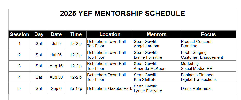 2025 Mentorship Schedule